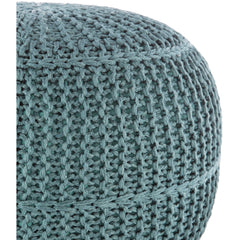 Round Pouffe, 20 in Wide, Aqua Polyester