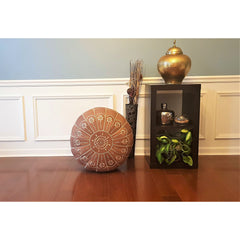Round Pouffe, Genuine Leather with Brown Upholstery