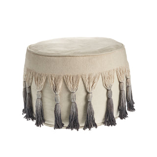 Round Pouffe in Beige Ombre with Scalloped Edges