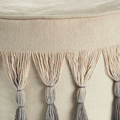 Round Pouffe in Beige Ombre with Scalloped Edges