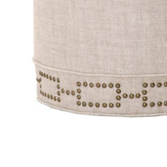 Round Pouffe, Linen Blend Upholstery with Gold Nail Head Trim