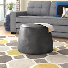 Round Pouffe with 200 lb Capacity in Gray Faux Leather
