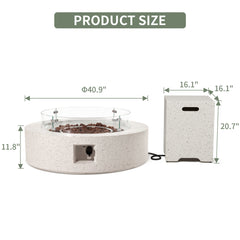 Round Propane Fire Pit Table with Glass Wind Guard and Tank Cover