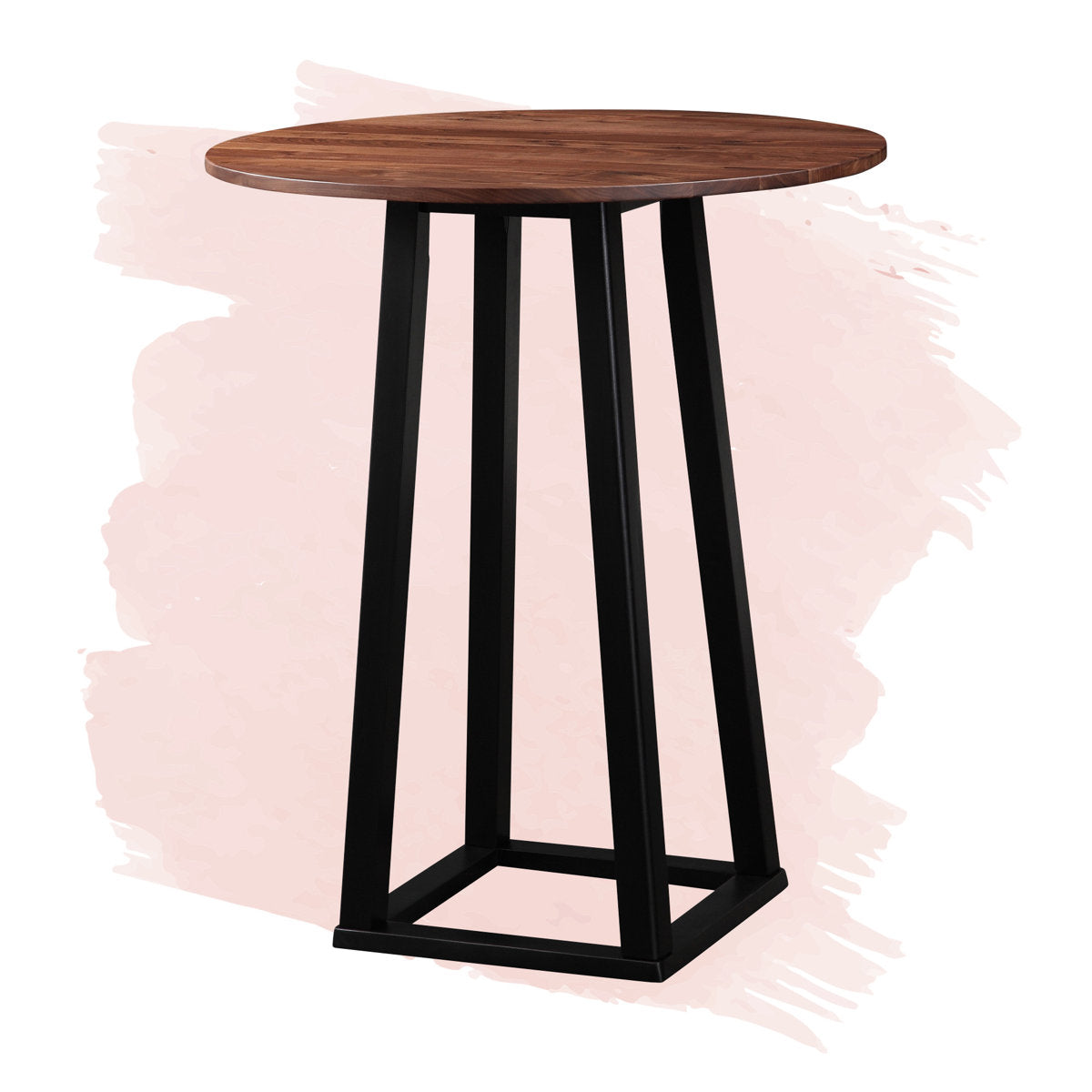 Round Pub Table, Solid Wood, 36 Inch, Brown Top, Black Base
