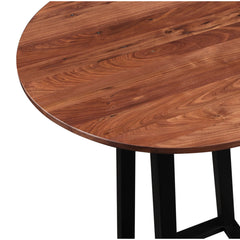Round Pub Table, Solid Wood, 36 Inch, Brown Top, Black Base