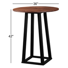 Round Pub Table, Solid Wood, 36 Inch, Brown Top, Black Base