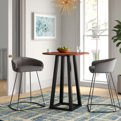 Round Pub Table, Solid Wood, 36 Inch, Brown Top, Black Base