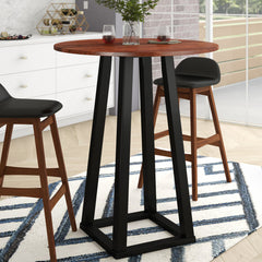 Round Pub Table, Solid Wood, 36 Inch, Brown Top, Black Base