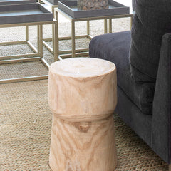 Round Side End Table, Solid Wood with Brown Finish