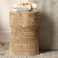 Round Side End Table, Solid Wood with Brown Finish