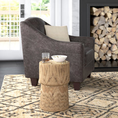 Round Side End Table, Solid Wood with Brown Finish