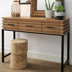 Round Side End Table, Solid Wood with Brown Finish