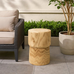 Round Side End Table, Solid Wood with Brown Finish