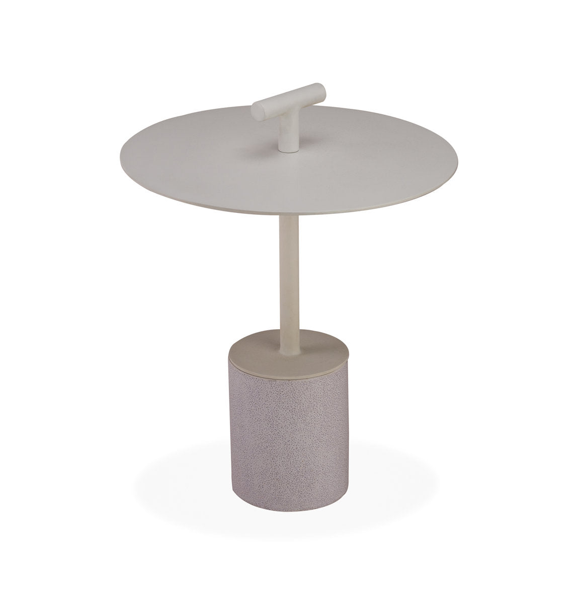Round Side Table, 18 in, Taupe Steel Top with Metal Frame