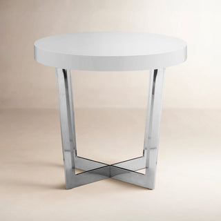 Round Side Table, 24 in Wide, Manufactured Wood Top with Stainless Steel Base