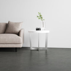 Round Side Table, 24 in Wide, Manufactured Wood Top with Stainless Steel Base