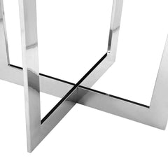 Round Side Table, 24 in Wide, Manufactured Wood Top with Stainless Steel Base