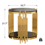 Round Side Table, Gold Stainless Steel Base with Black Tempered Glass Top