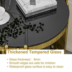 Round Side Table, Gold Stainless Steel Base with Black Tempered Glass Top