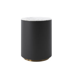 Round Side Table, Marble White Slate Top with Black Metal Frame