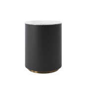 Round Side Table, Marble White Slate Top with Black Metal Frame