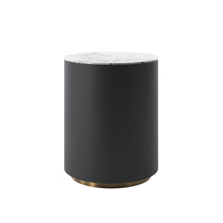 Round Side Table, Marble White Slate Top with Black Metal Frame