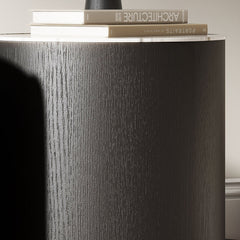 Round Side Table, Marble White Slate Top with Black Metal Frame