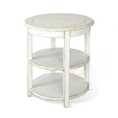 Round Side Table, Solid Mahogany with Double Shelf