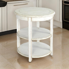 Round Side Table, Solid Mahogany with Double Shelf