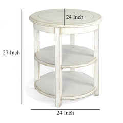 Round Side Table, Solid Mahogany with Double Shelf