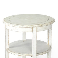 Round Side Table, Solid Mahogany with Double Shelf