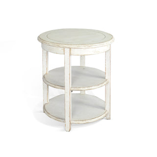Round Side Table, Solid Mahogany with Double Shelf
