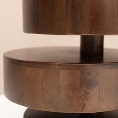 Round Side Table, Solid Mango Wood with Natural Top and Brown Base