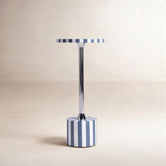 Round Side Table with Bone Inlay in Gray and Silver