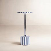 Round Side Table with Bone Inlay in Gray and Silver