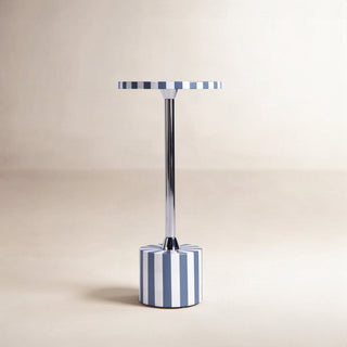 Round Side Table with Bone Inlay in Gray and Silver