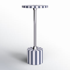 Round Side Table with Bone Inlay in Gray and Silver
