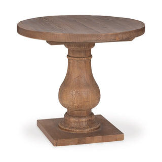 Round Side Table with Pedestal Base, Solid Pine, Mission Brown
