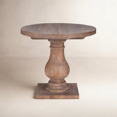 Round Side Table with Pedestal Base, Solid Pine, Mission Brown
