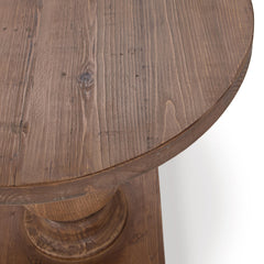 Round Side Table with Pedestal Base, Solid Pine, Mission Brown