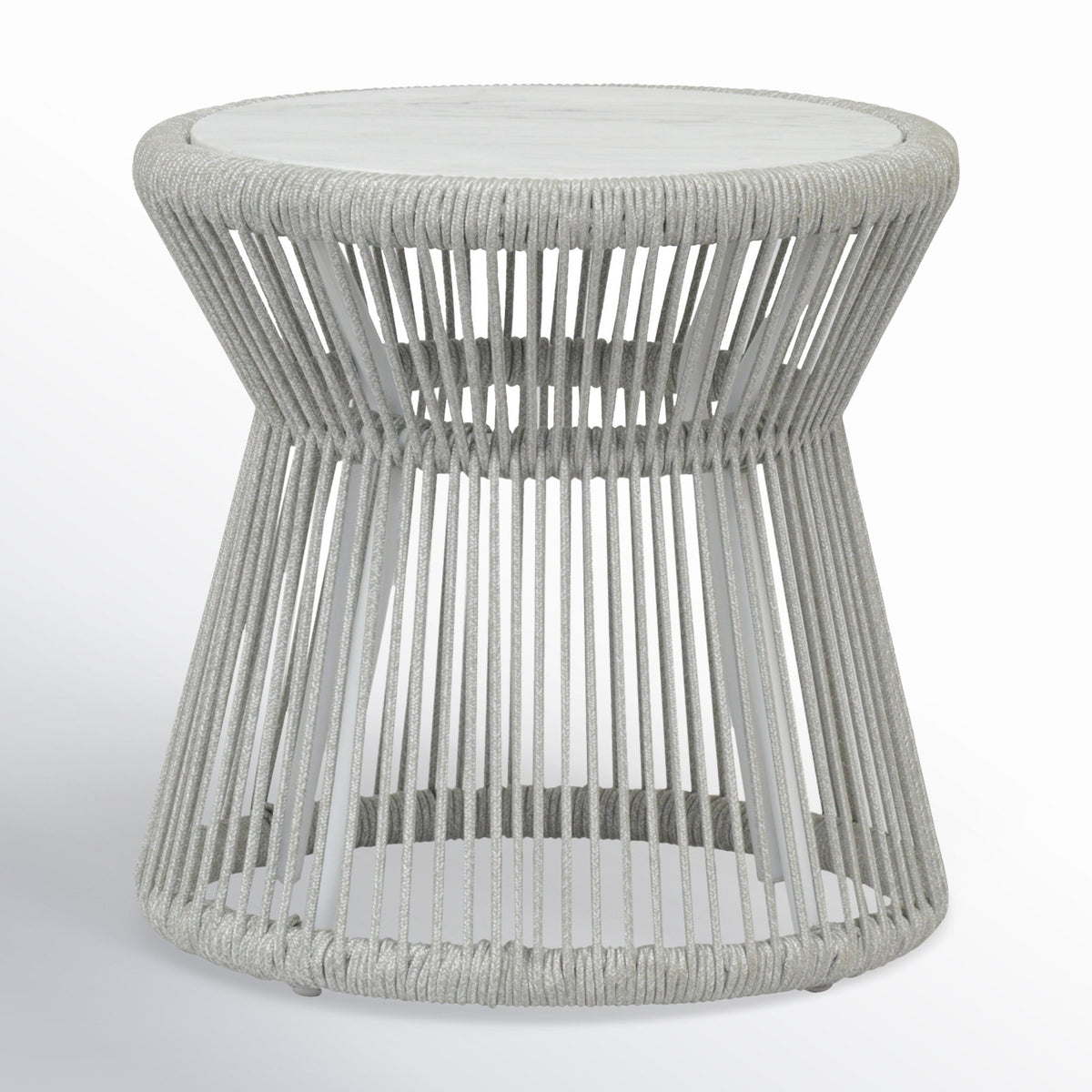 Round Side Table with Sintered Stone Top and Rope-Wrapped Aluminum Base