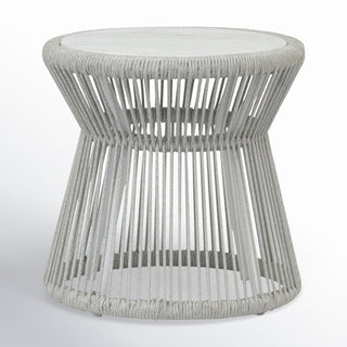 Round Side Table with Sintered Stone Top and Rope-Wrapped Aluminum Base