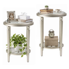 Round Side Tables, Set of 2, Champagne with Glass Top