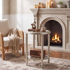 Round Side Tables, Set of 2, Champagne with Glass Top