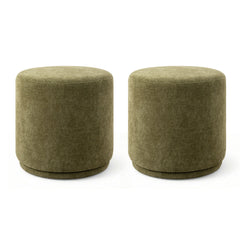 Round Swivel Ottomans, Set of 2, Green Polyester Blend Upholstery