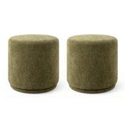 Round Swivel Ottomans, Set of 2, Green Polyester Blend Upholstery