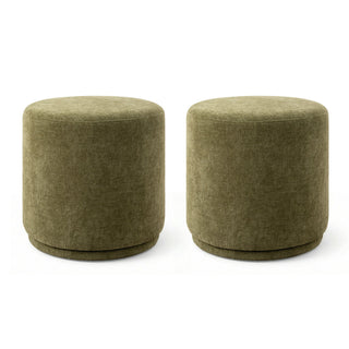 Round Swivel Ottomans, Set of 2, Green Polyester Blend Upholstery