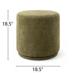 Round Swivel Ottomans, Set of 2, Green Polyester Blend Upholstery