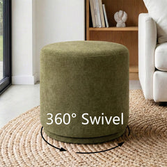 Round Swivel Ottomans, Set of 2, Green Polyester Blend Upholstery