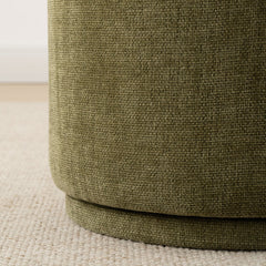 Round Swivel Ottomans, Set of 2, Green Polyester Blend Upholstery